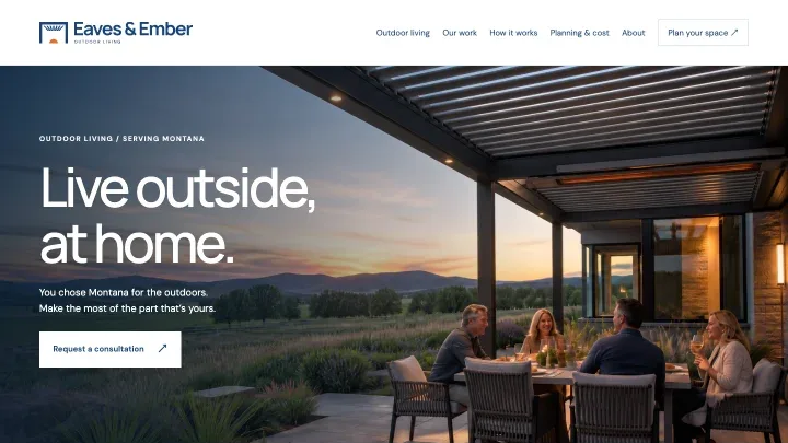 Eaves & Ember website design featuring an outdoor living space