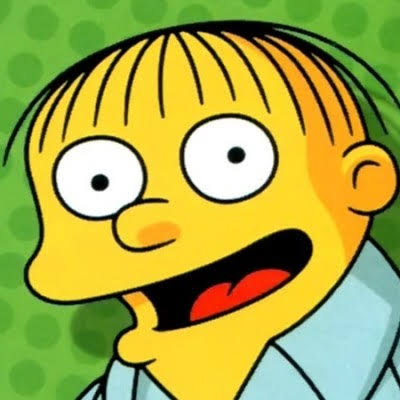 Close-up of an excited Ralph Wiggum against a green background