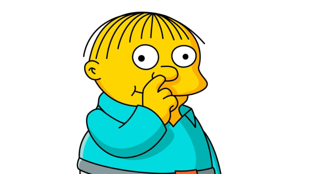 Ralph Wiggum thinking with a finger to his nose